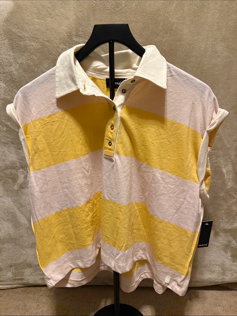 Harper Top, yellow and pink rugby crop top
